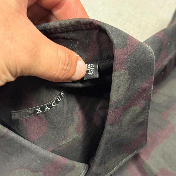 XACUS Dress Shirt Slim Fit Camo Green Long Sleeve Made in Italy 16 1/2 Large - Picture 6 of 9